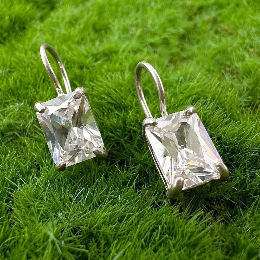 Designer Silpada CZ Earrings Sterling Silver Cubic Zirconia Fish Hook Drop